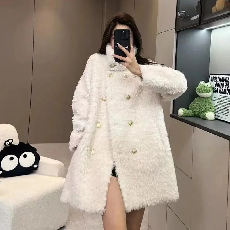 Black Lamb Wool Coat 2024 Autumn/Winter New Popular and Popular Maillard Small Fragrance Style High Grade Fashion Mid length Top