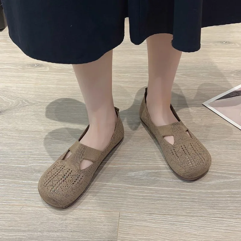 Hollow-out Loafers Spring Casual Shoes Women Flat Heel Square Toe Sneakers Summer Flats Women Weave Shoes Ventilation Footwear