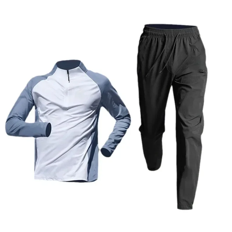 Fitness Clothes Ice Silk Quick Drying T-shirt Suit Men Short Sleeve Running Sportswear Shorts Tracksuit Gym Sports Training Sets