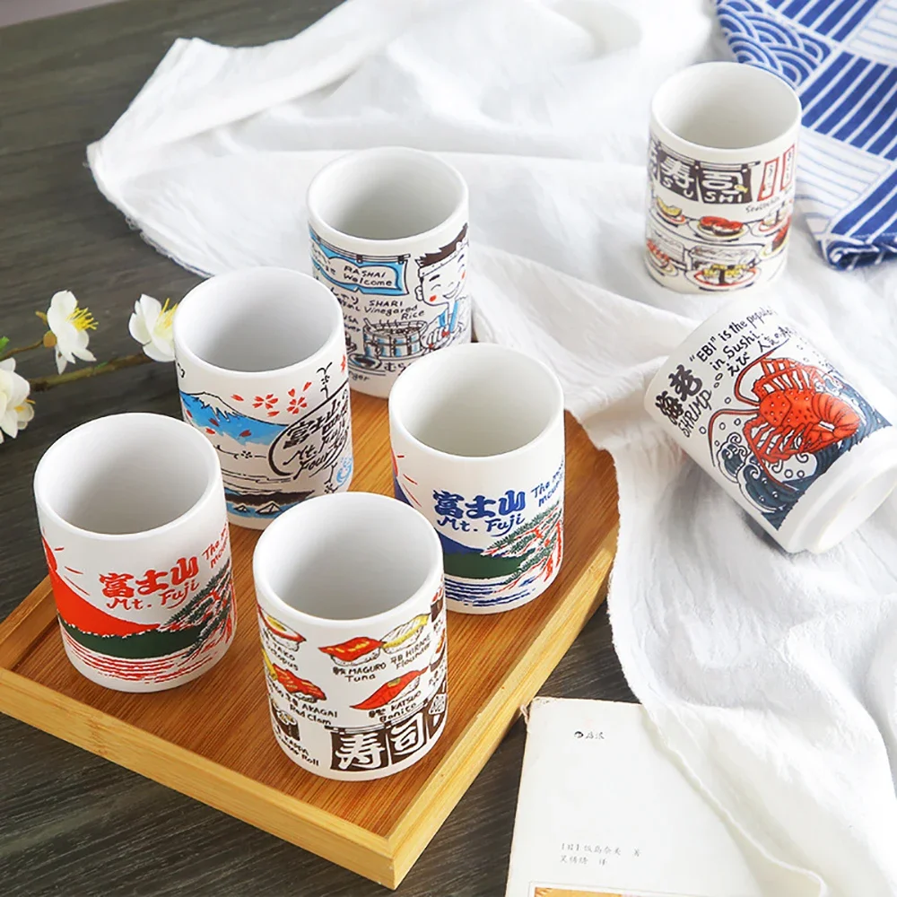 일본 인상 세라믹 머그잔 300ml 차 와인 스시 술 컵 재미 있은 가족 레스토랑 장식 친구를위한 여행 선물