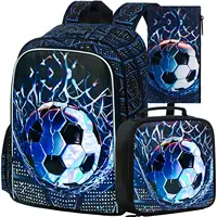 3Pcs Soccer Backpack for Boys, 16" Kids School Bookbag with Lunch Box, Football Backpacks Set for Elementary Preschool Kindergar 1
