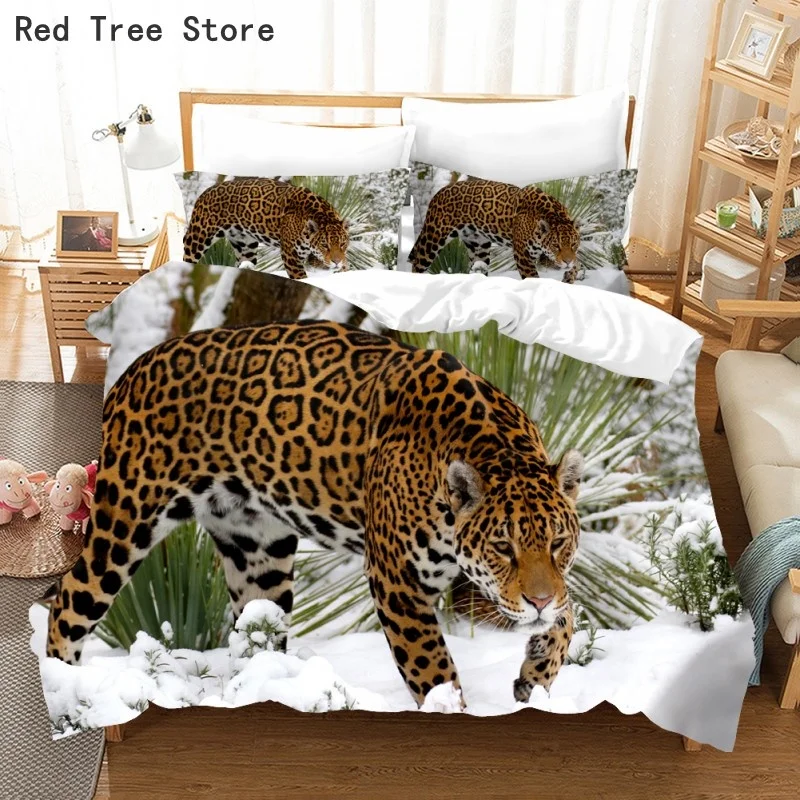 

Walking Leopard Digital Print Bedding Set King Queen Twin Full Size Duvet Cover And Pillowcase 2/3pcs Animal Pattern Bedspread