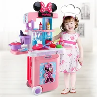 Disney 3 in1 Minnie mouse trolley case kitchen set for kids with light kitchen tableware play house set toys kids birthday gift 2