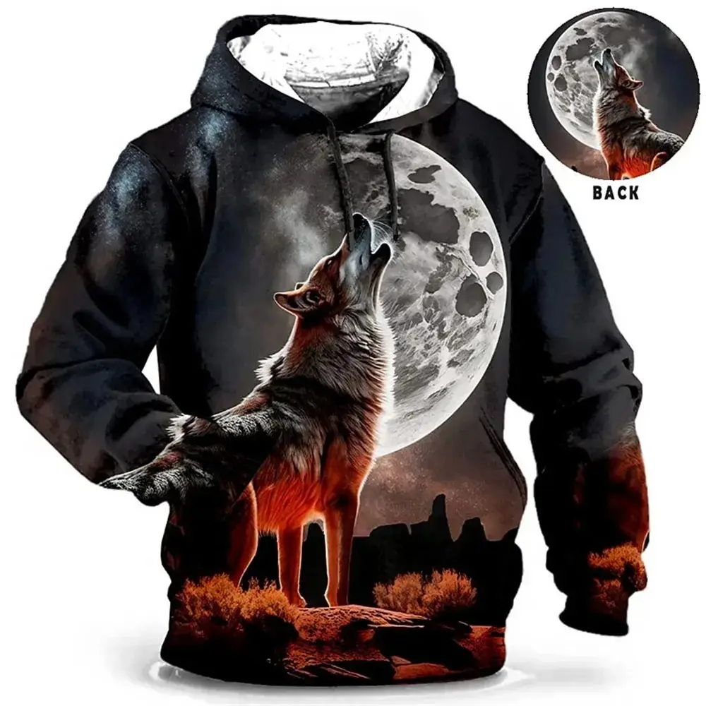 thumbnail image 1 of Nueva sudadera con capucha con estampado 3D de lobo y textura para hombre, de manga larga, informal, holgada, de gran tamaño, para exteriores, Y2k, 1 of 5