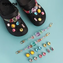

Bling Rhinestone Shoes Charms Accessories Set DIY Crystal Chain Decorative Candy Color Chains Fashion Croc Shoes Buckle Charms