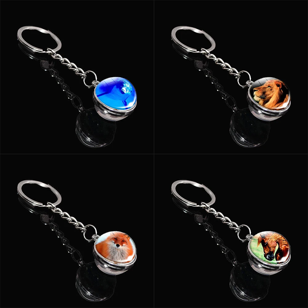 Glow In The Dark Animal Portachiavi Regalo Double Side Horse Moon Glass Ball Portachiavi Tiger Wolf Fox Lion Bag Pendant