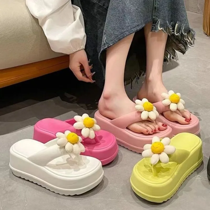 Thick Women's Flip Flops Sunflower Accessories Summer EVA  Flip Flops Slope Heel Clip Toe Slippers Anti Slip Women's Slippers