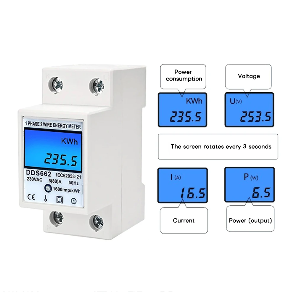 

Single Phase Two Wire LCD Digital Display Wattmeter Power Consumption Energy Electric Meter kWh AC 230V 50Hz Electric Din Rail