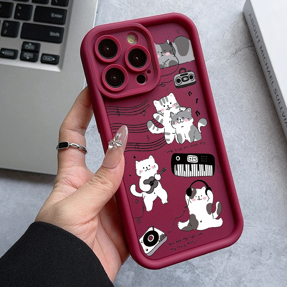 Charming Musical Kitten Soft TPU Phone Case with Ladder Lens Cover