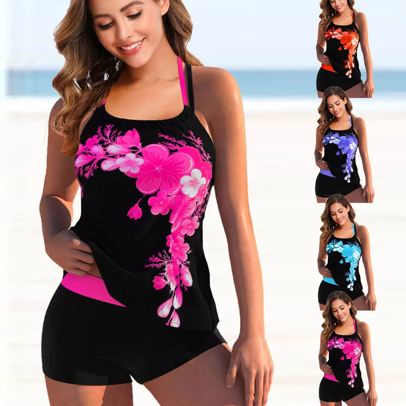 2022 Women New Flower Printed Tankini Swimsuits Plus Size Swimwear Lady Swimsuit Female Two Pieces Bathing Suits Beachwear Swim |