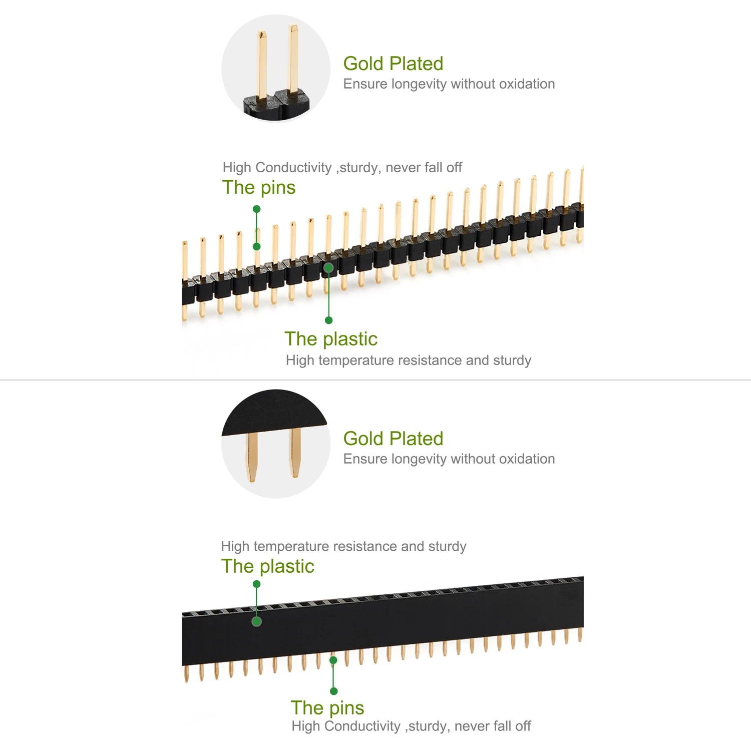 남성 여성 단일 행 40 핀 헤더 Arduino PCB 소켓 라즈베리 용 2.54mm 금도금 깨지기 쉬운 확장 커넥터 스트립
