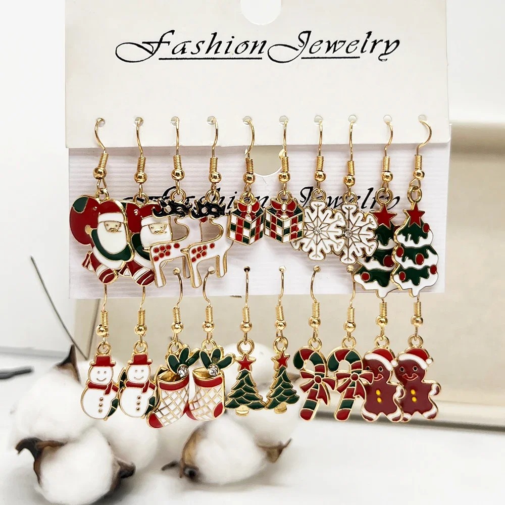 Juego de 8 Pares Pendientes de Navidad Pendientes de Navidad para