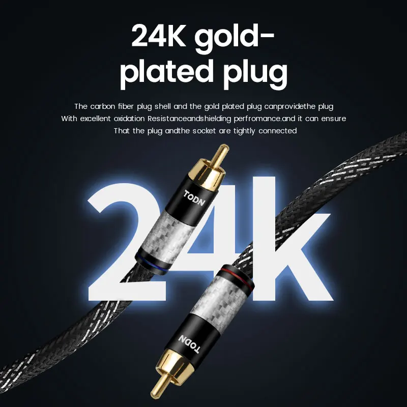 Todn 1 pair RCA audio cable 2 RCA to 2 RCA Interconnect Cable HIFI Stereo 4N OFC Male to Male For Amplifier DAC TV