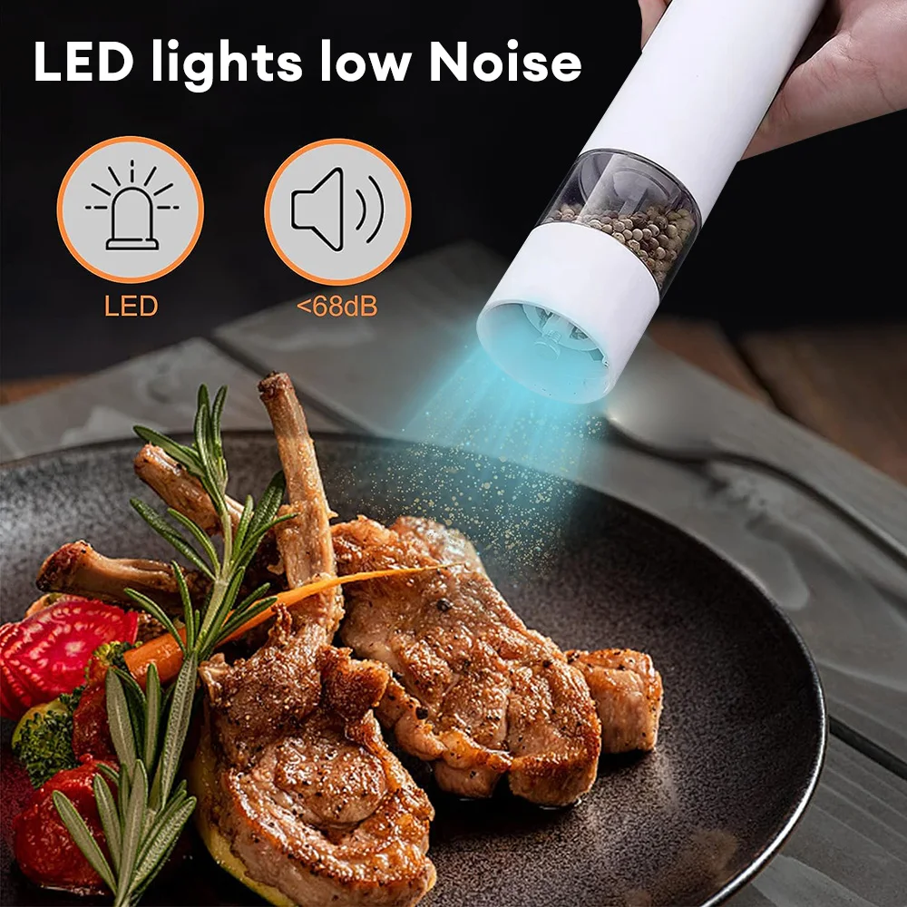 Electric Salt Pepper Mill with LED Light Adjustable Coarseness Spice Grinder Battery Operated Pepper Grinder Kitchen Gadget