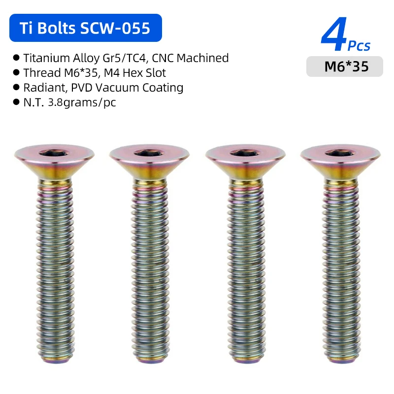 Vis De Potence Vélo Titane M6 – Longueur 50-70 Mm, PVD Multicolore, Pour MTB/Road