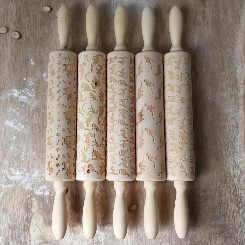 

Wood Rolling Pin Embossing Wooden Embossed Dog Home Printing Bamboo Baking Pins