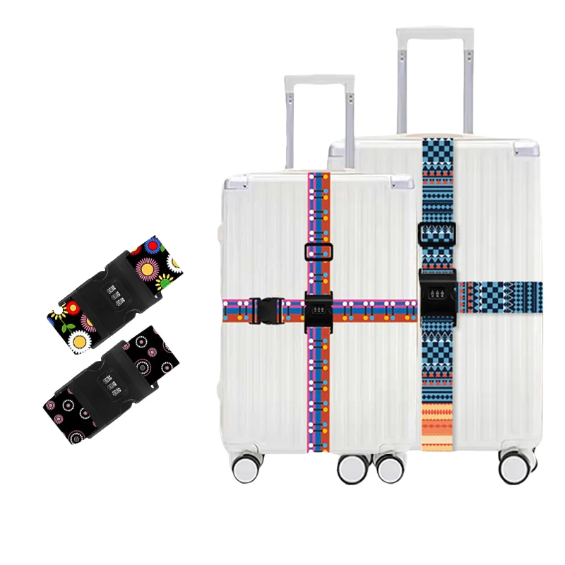 Cross Luggage Straps Fit 18-32 Inch Suitcase Belts with Buckle Combination Lock Adjustable Travel Packing Accessories