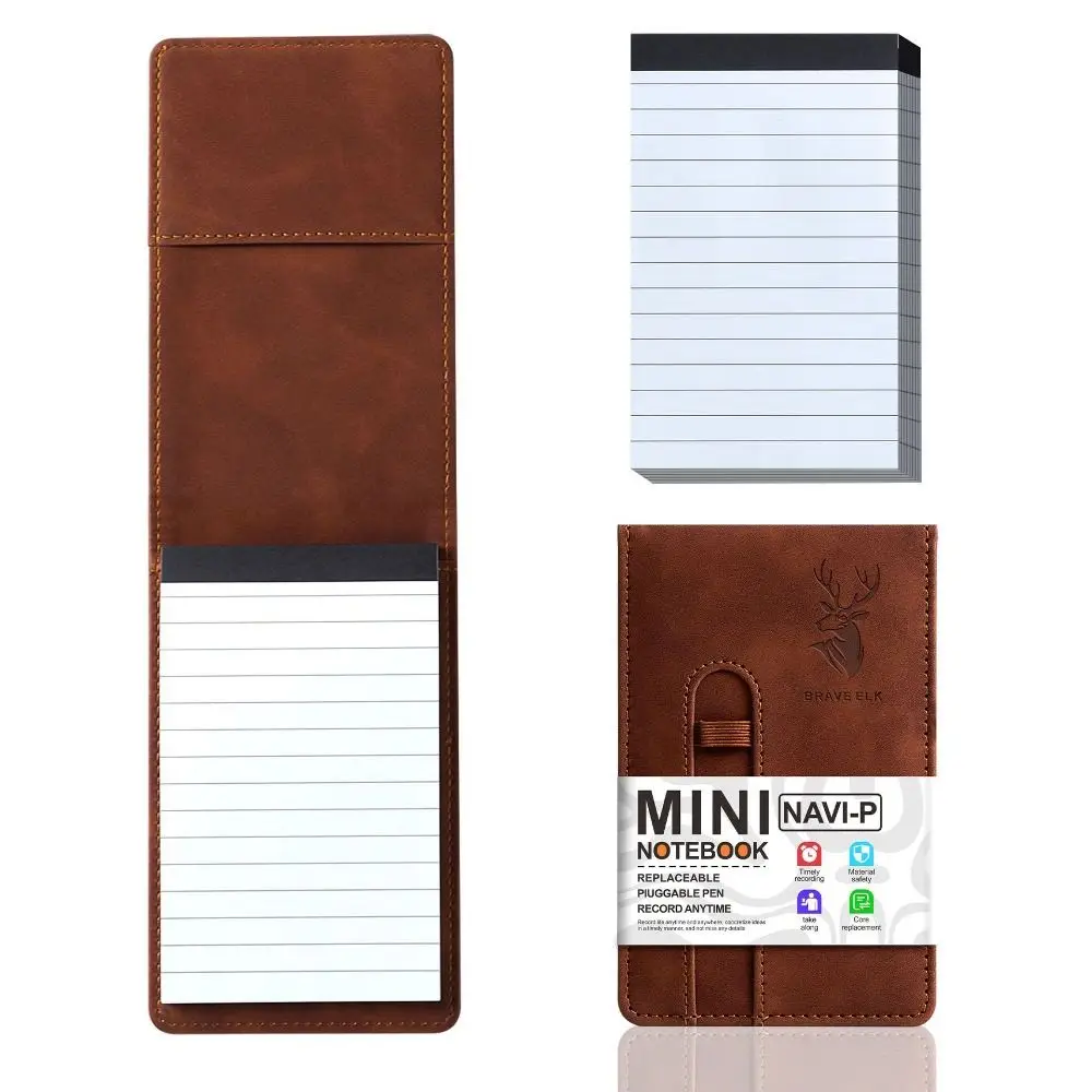 Compact Leather Pocket Notebook with Horizontal Lines - Portable Planner