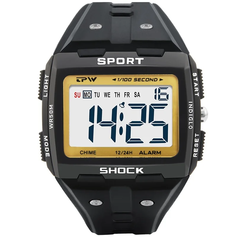 1PC 2022 New Big Numbers Men Sport Watch Digital Multifunction Alarm Chrono 5Bar Waterproof Back Light Square Screen 