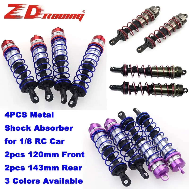 

ZD Racing 4PCS Metal Shock Absorber 120mm Front 143mm Rear Damper Suspension for 1/8 RC Car HSP DHK HPI Traxxas JLB Wltoys