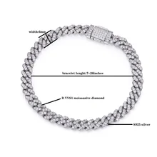 

Pirmiana 7inch 6mm Width S925 Silver Setting Iced Out Moissanite Diamond Cuban Link Chain Miami Hip Hop Bracelet For Men