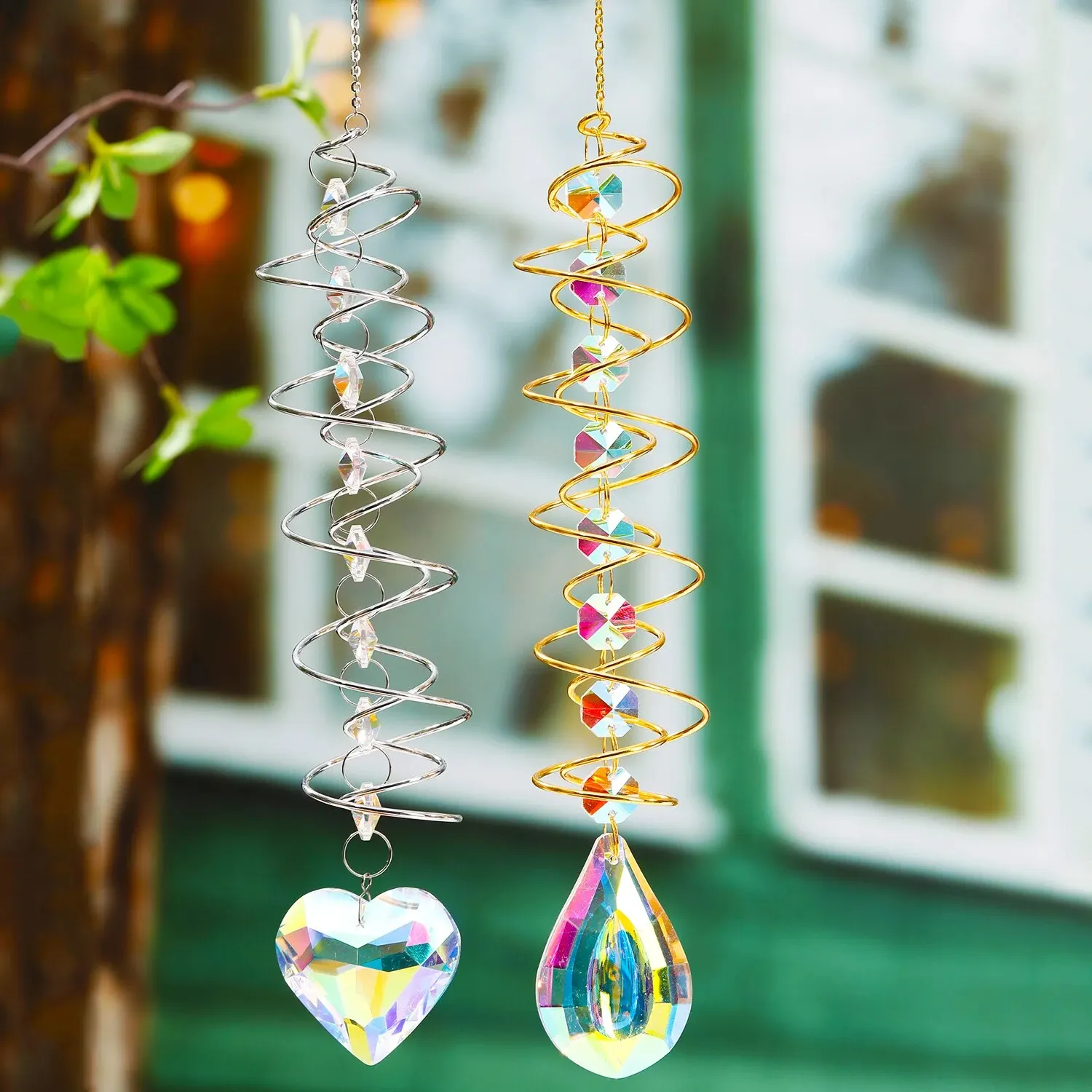 1Pc SpiralTail RotatingStabilizerOutdoor Lighting LoveCrystal PendantRainbowManufacturing Garden Sun Catcher Wedding Decoration