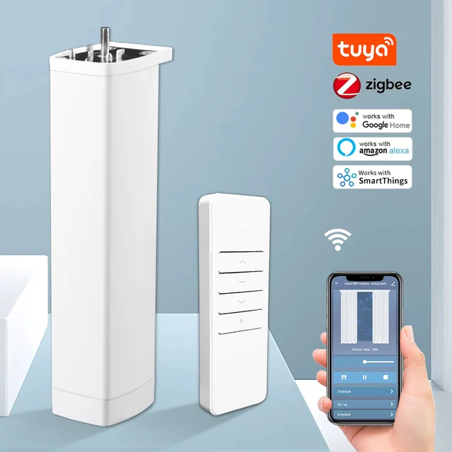 Tuya Smart Wifi/Zigbee Electric Curtain Shutter Motor with RF Remote APP Voice Control for Alexa Google Assistant SmartThings