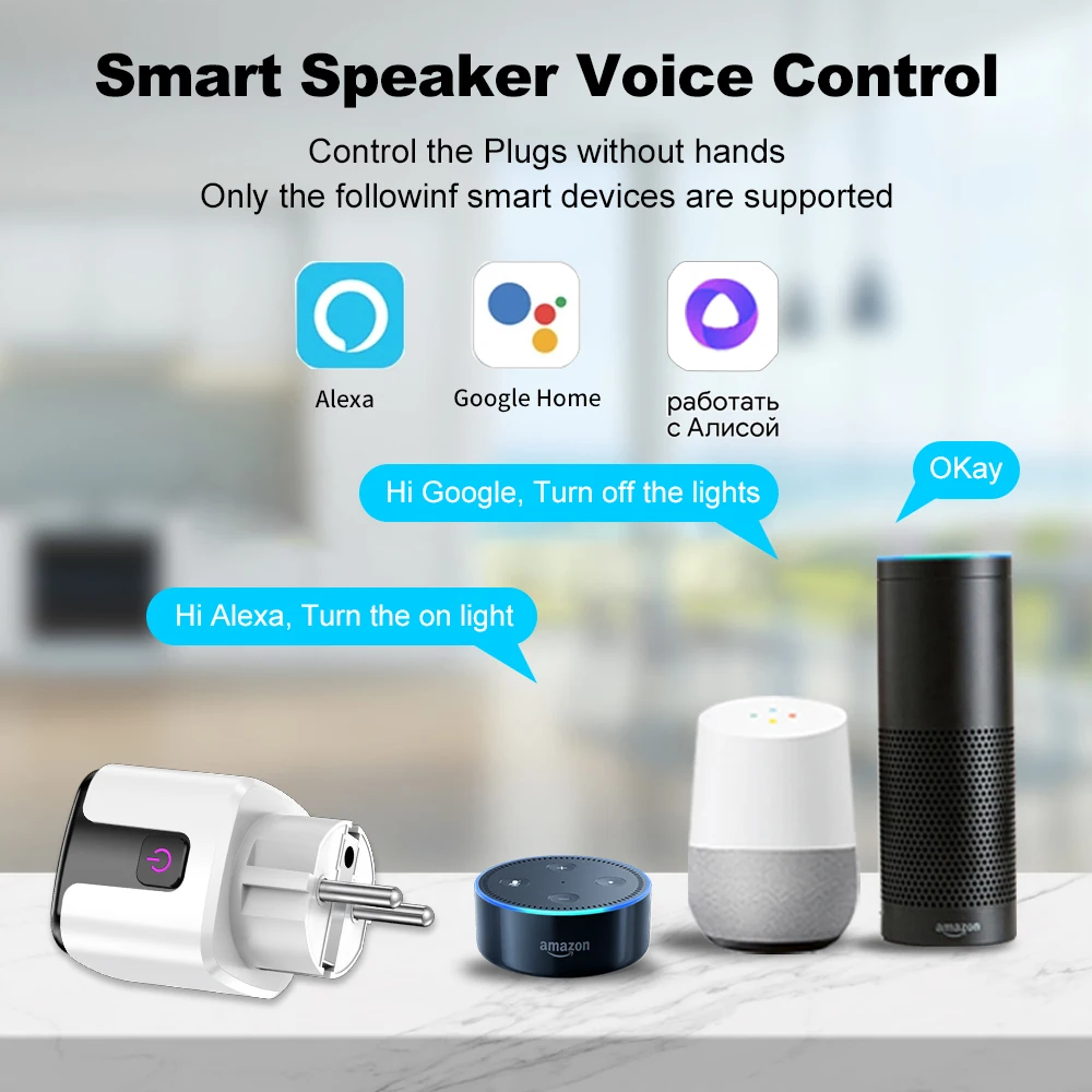 Tuya WiFi Smart 20A EU Plug with EU Electricity Statistics Timing Switch Remote Control Voice Alexa Google Home Yandex Alice