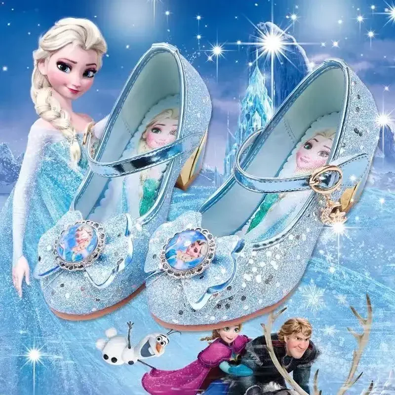 

Frozen Princess Shoes Kids Slippers For Girl Casual Glitter Children Wedding Party Dancing Crystal Leather Shoes Bowknot Sandals