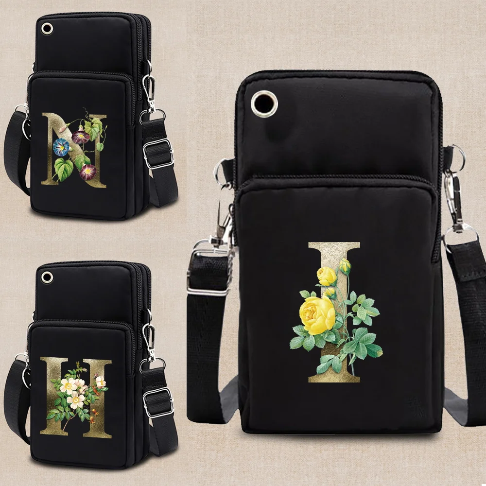 

Handbags Women Bag Female Shoulder Messenger Bag Golden Flower Letter Print Series Wrist Pack Fashion Phone Bag Wallet Card Case