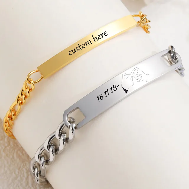 Vnox – Bracelets avec mots d'amour gravés gratuits, cadeaux pour Couples, Bracelets en chaîne Figaro en acier inoxydable, cadeau de saint valentin pour lui et elle