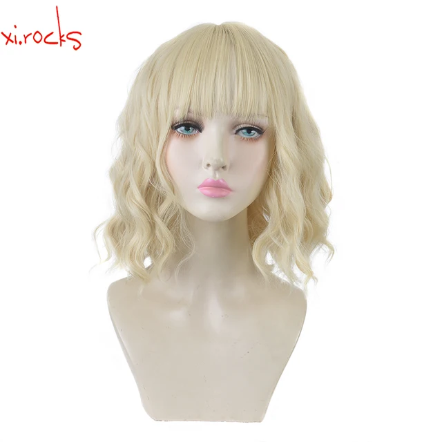 Xi.Rocks 3808E Short Curly Hair Wavy Blonde Female High Temperature ...