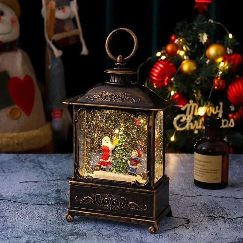 

Snow Globe Lantern Lighted Lantern Swirling Glitter Music Box Christmas Decorations Santa Claus New Year Gift for Family Friend