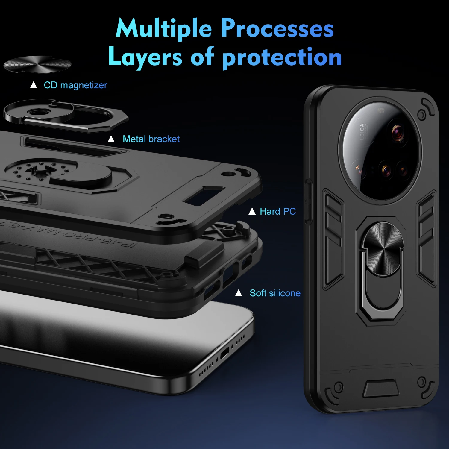 Rugged Shockproof Protective Case with Ring Stand Holder