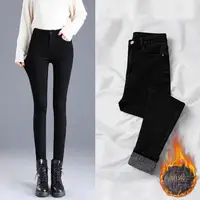 Autumn Winter New Fashion High Waist Solid Button Jeans Women's Clothing Korean Pockets Button Casual Slim Thicken Pencil Pants 2