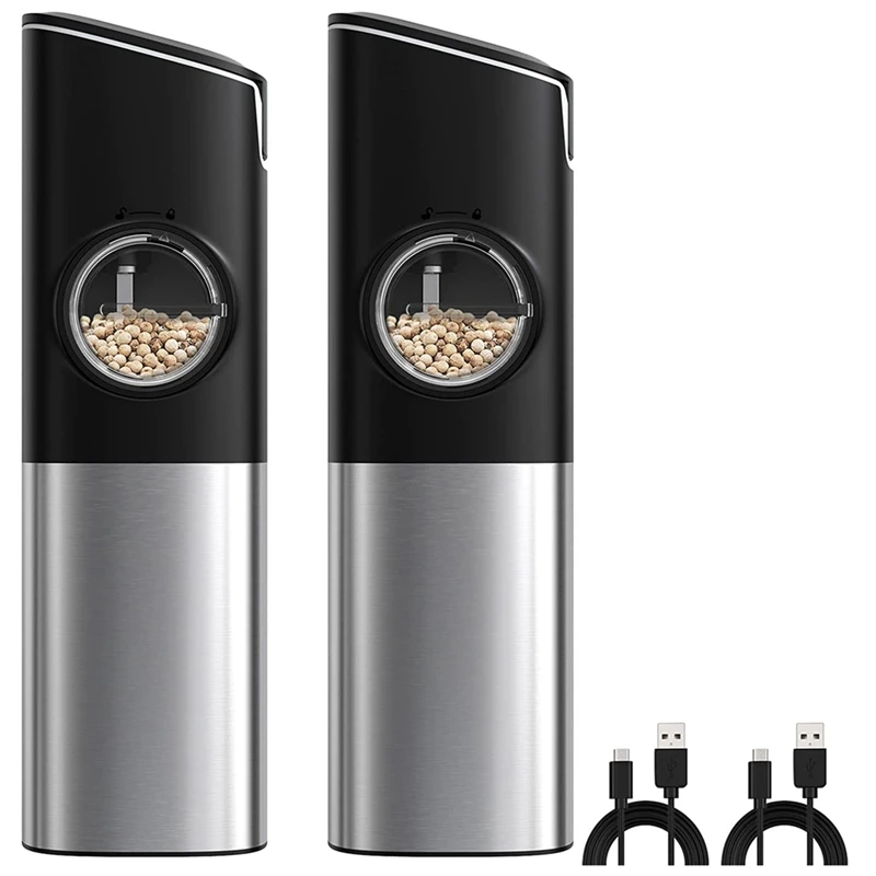 

Rechargeable Automatic Salt And Pepper Grinder Set With Safety Switch, Electric Gravity Pepper Grinder Mill 2 Packs CNIM Hot