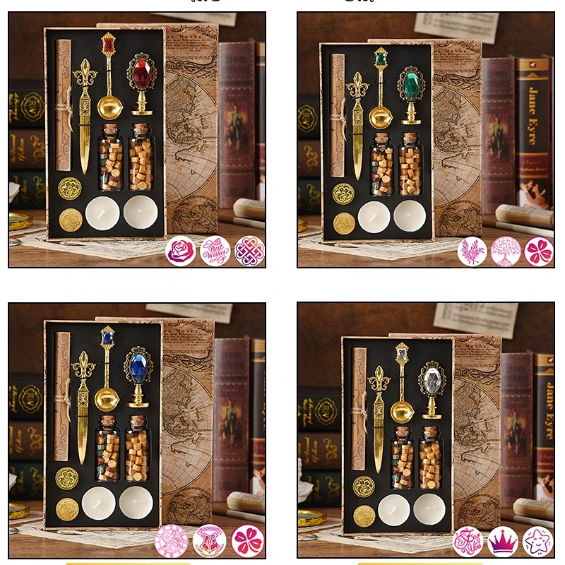 European Retro Style Enamel Seal Wax Particles Lacquer Spoon Set With Exquisite Gift Map Box Diy Hand Account Material Supplies