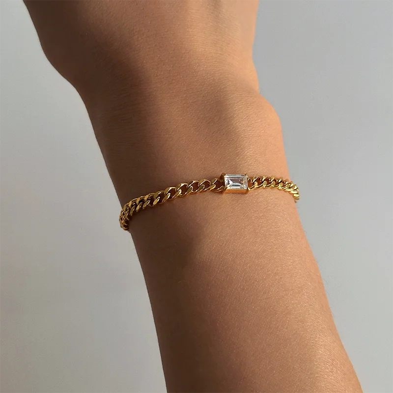 Baguette cz stone open cuff bangles stainless steel bangles for women minimalist dainty stainless steel jewelry new in waterproo 2