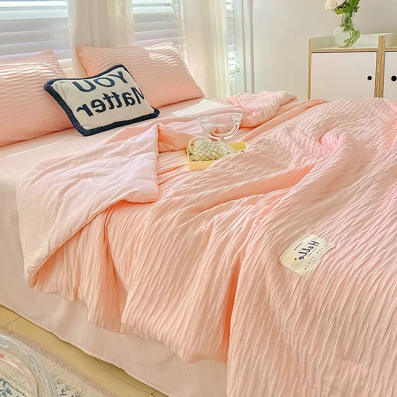 Korean Style Seersucker Washed Cotton Summer Quilt Four-Piece Set