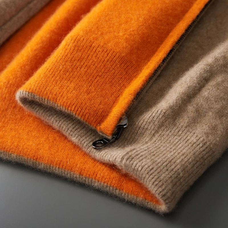 New Men's 100%Merino Wool Double sided wearable Hooded Sweater Casual Autumn Winter Coat Long Sleeved Men's Wool Sweater Tops - 6