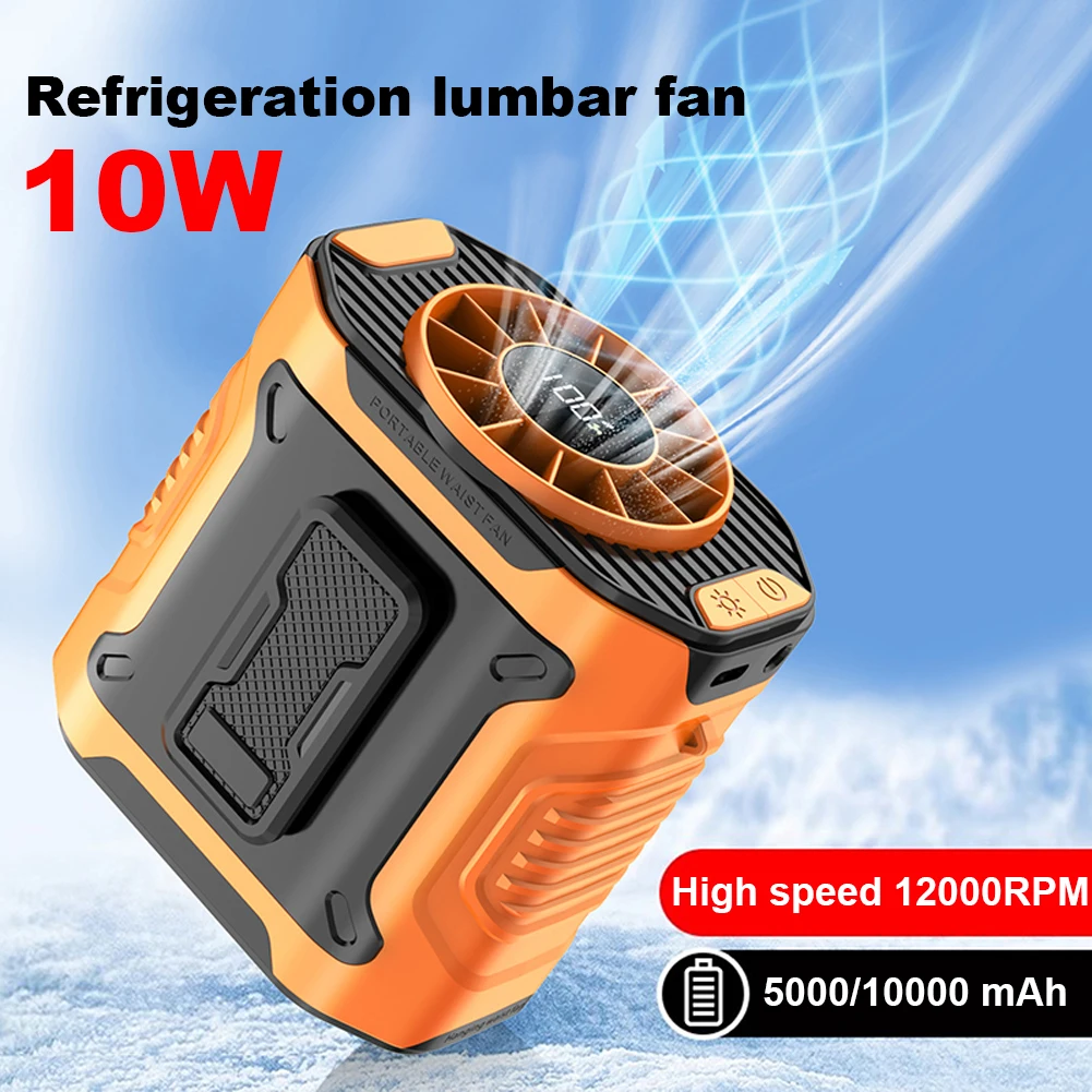 Portable Waist Fan USB Rechargeable Hands-Free Cooling Neck Fan 3600mAh Personal Fan Waist Clip Fan for Outdoor Camping Travel