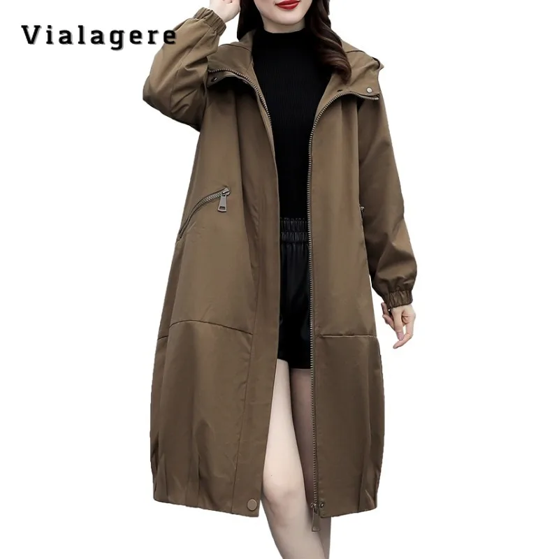 

2023 Autumn Korean Casual Style Solid Color Retro Zipper Jacket Fashion Women's Office Lady Style Parkas Hooded Trench Coat