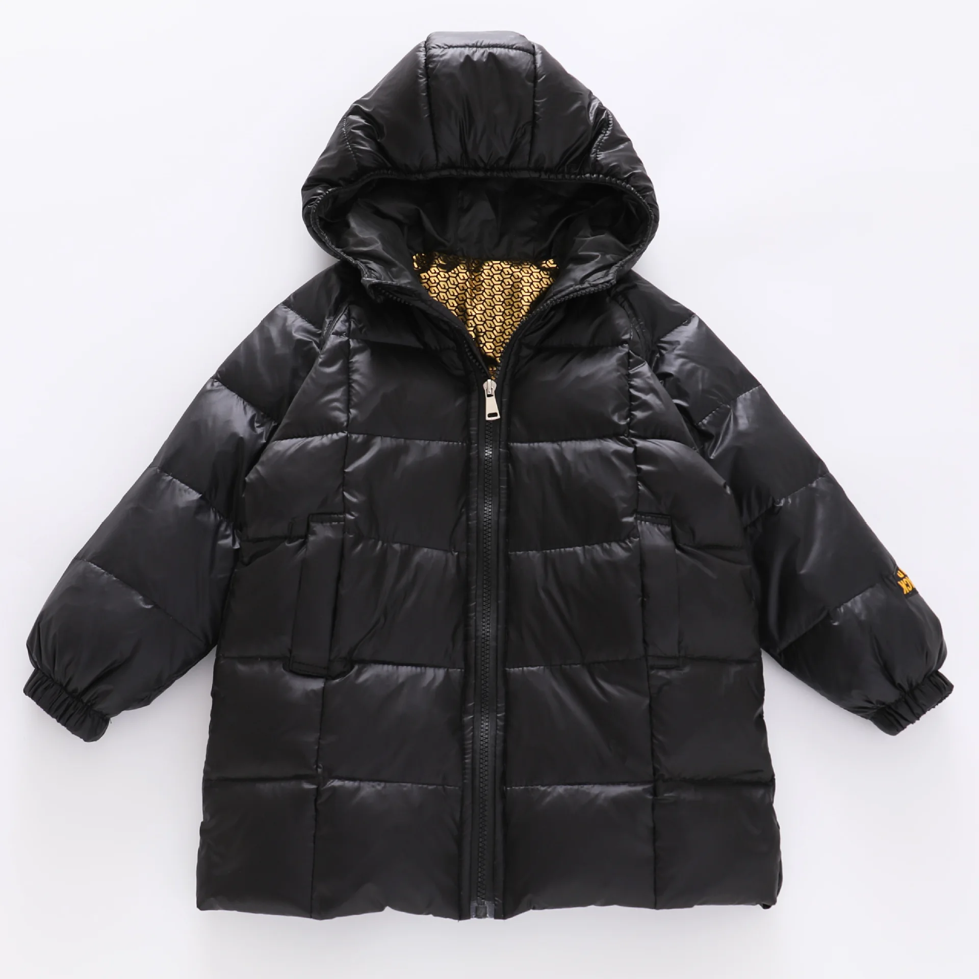 

Autumn And Winter Children's Polyester Fiber Obvious Black Gold Down Jacket Medium Length Clothing Boys And Girls' Thick