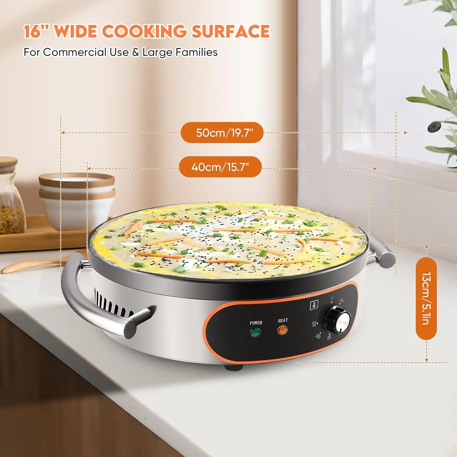 Commercial Crepe Maker, 16" Non-Stick 2000W Electric Crepe Machine Adjustable Temperature Control, Thickened Cast Iron Cooking S 6
