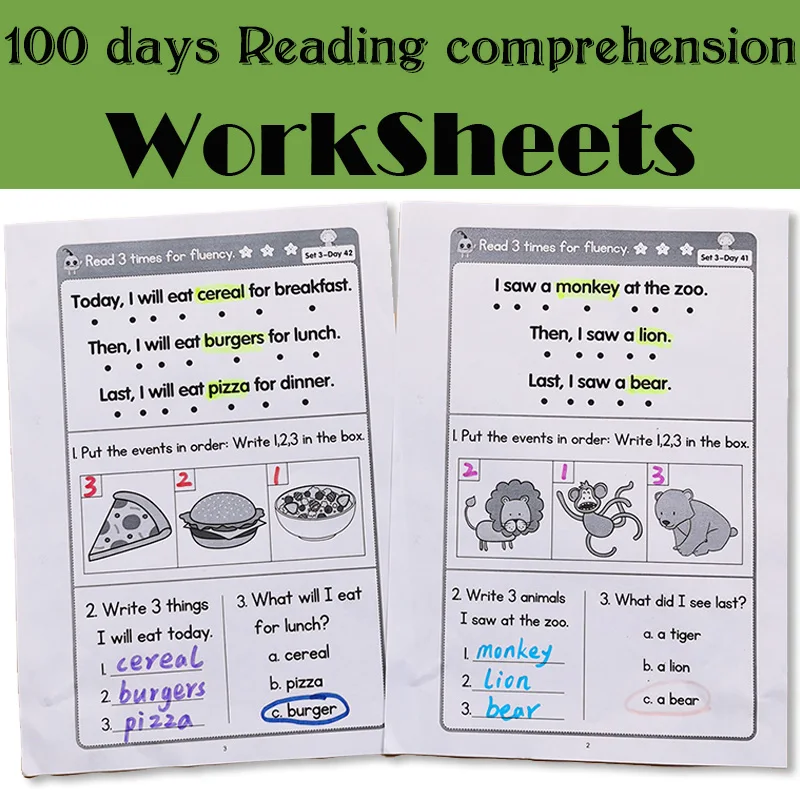 100 days reading comprehension exercise paper practice preschool learning english homework workbook for kids worksheets toy card books aliexpress
