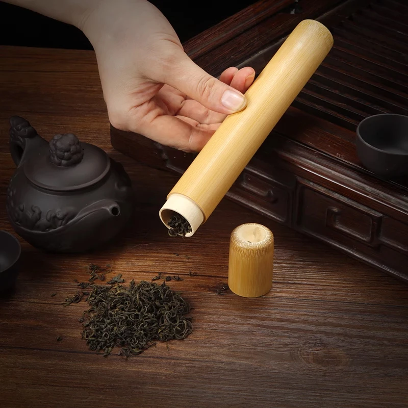 Tea Tin Box Tea Canister Handmade Bamboo Portable Seal Kitchen Storage