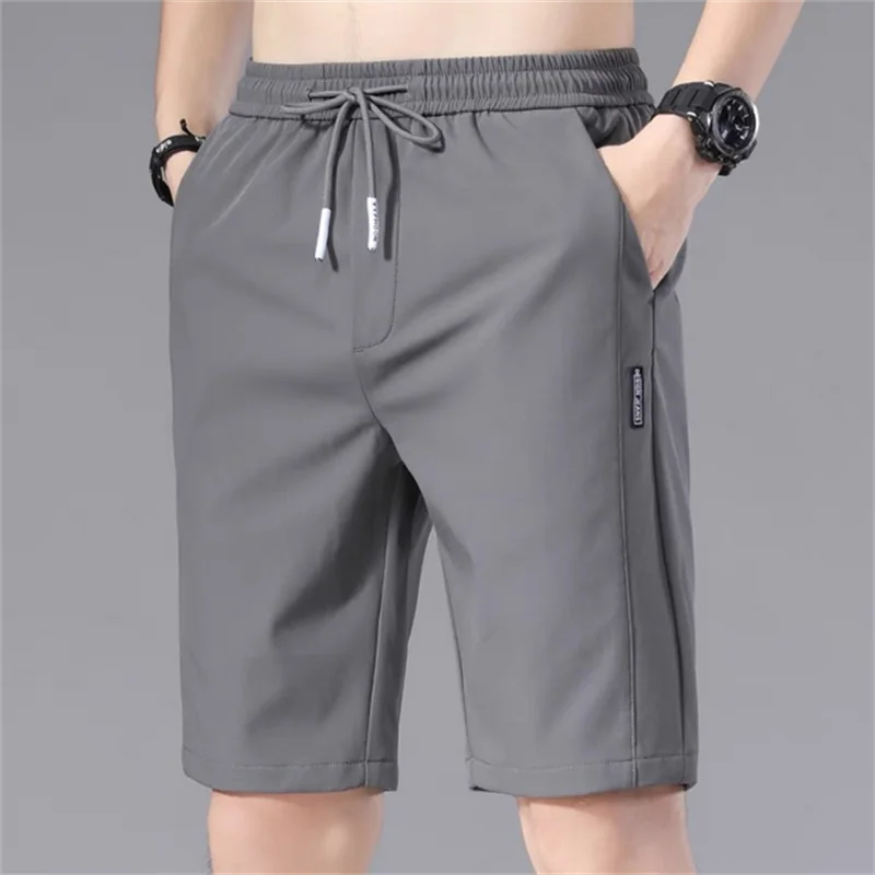 2024 Summer Men'S Sports Shorts Solid Color Straight Pattern Loose Type Elastic Waist Drawstring Casual Shorts Jogging Pants