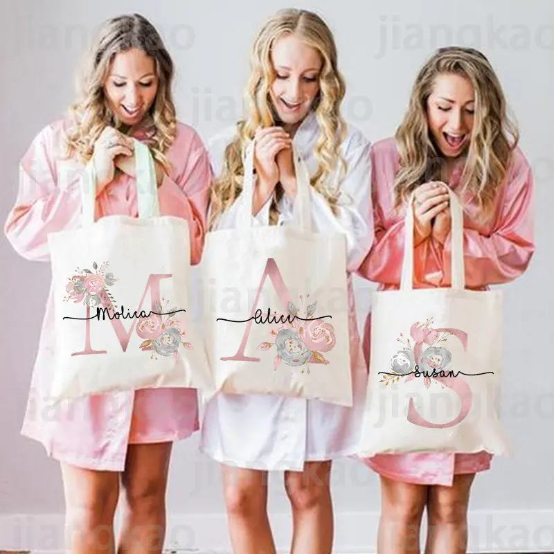 Personalized Bridesmaid Tote Bags Maid of Honor Custom Name Handbag Bridal Bachelorette Party Gifts Bride Wedding Shoulder Bag