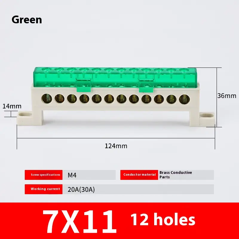Zero wire terminal 3/4/5/6/7/10-Hole Distribution Box Terminal Block dustproof Ground Copper Bar Bridge type Busbar With cover - Image 30