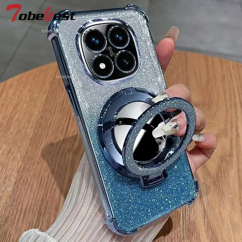 Glitter Shockproof Silicone Case with Mirror Magnetic Holder Stand